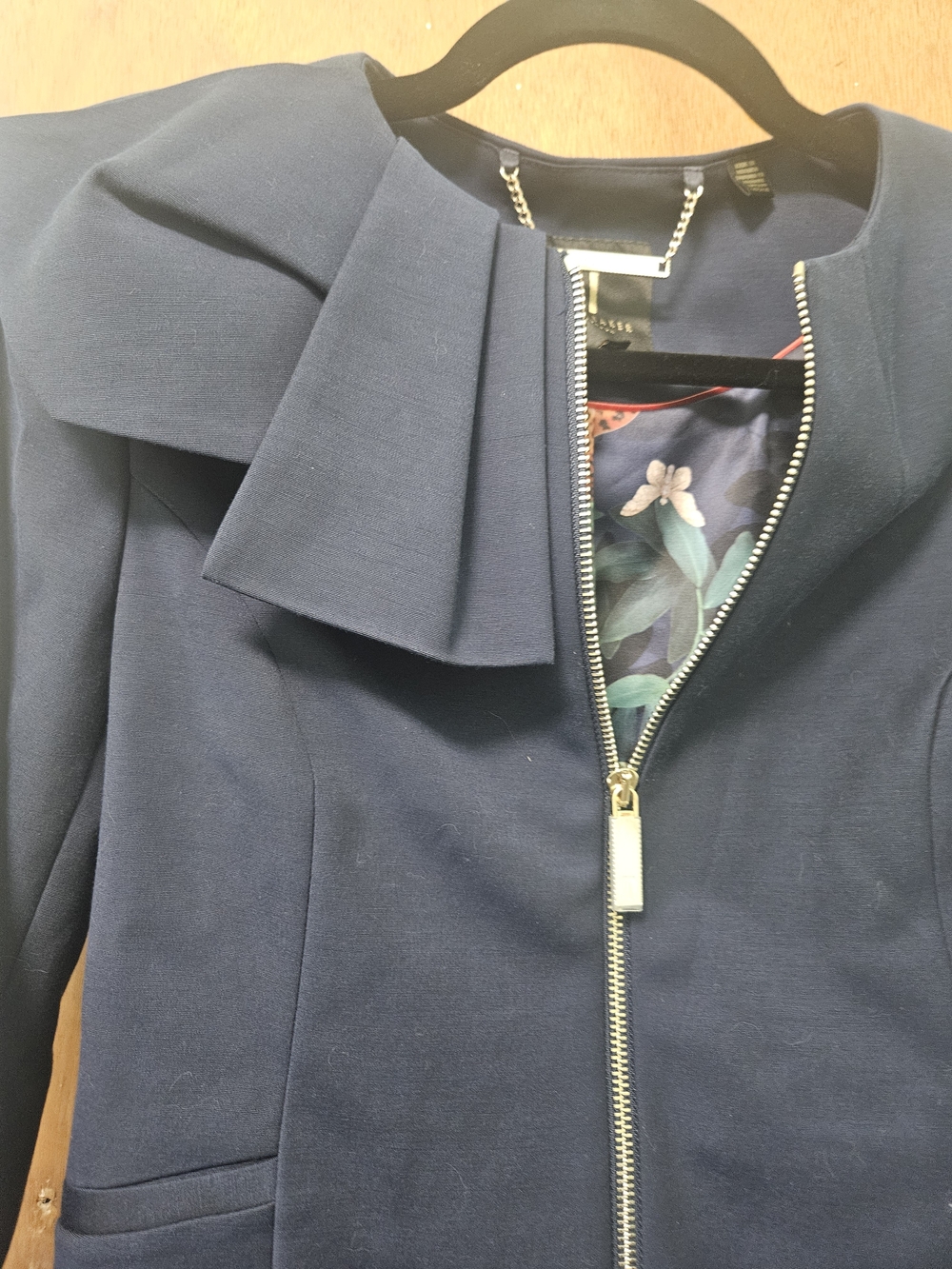 Ted Baker Navy Ruffle Zip Front Jacket - Picture 8 of 9